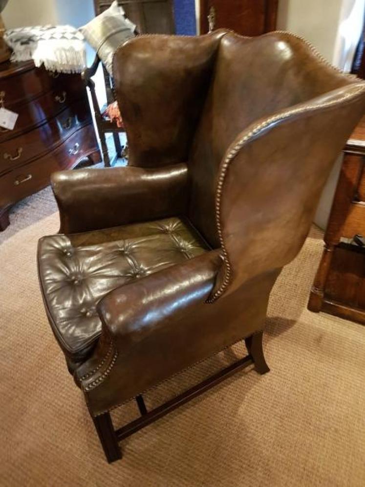 Original Antique 1920's Leather Wing Back Arm Chair - Image 5