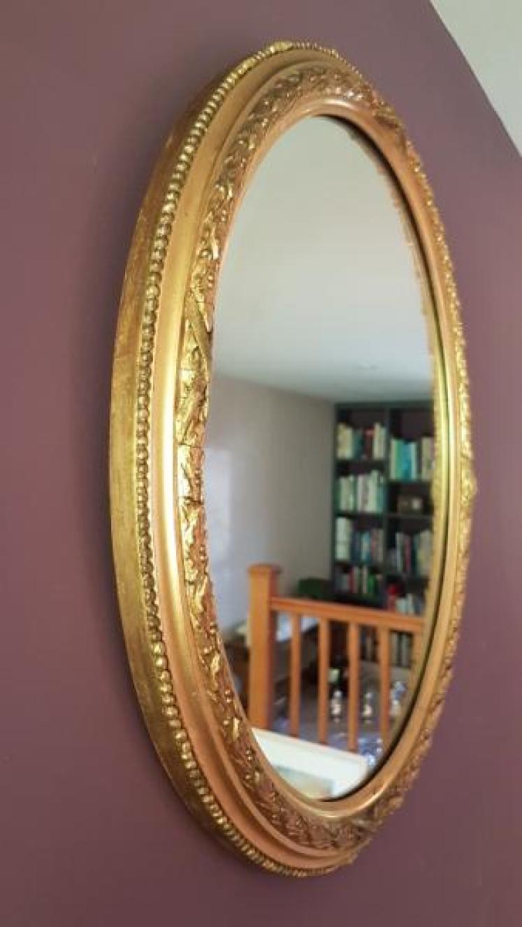 Antique Oval Plaster Gilt Wall Mirror - Image 2