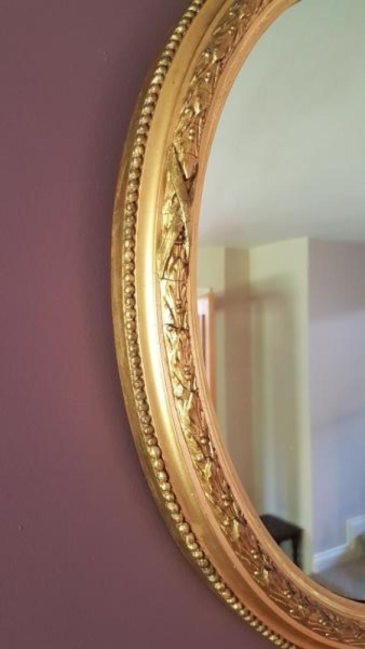 Antique Oval Plaster Gilt Wall Mirror - Image 3