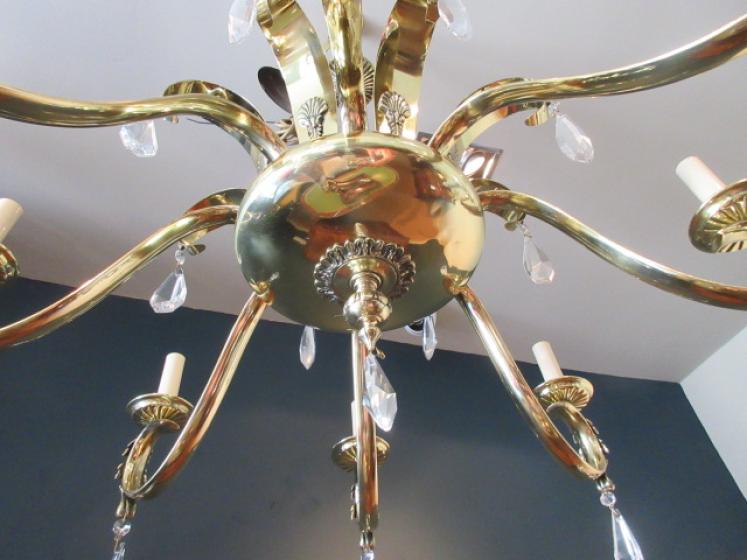 Art Deco Period Polished Brass & Crystal Cut Chandelier - Image 2