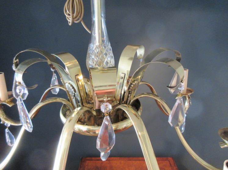 Art Deco Period Polished Brass & Crystal Cut Chandelier - Image 3