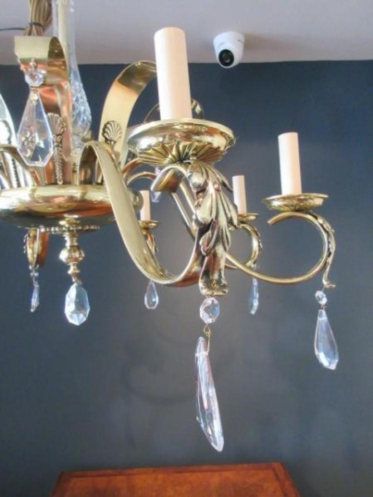 Art Deco Period Polished Brass & Crystal Cut Chandelier - Image 4
