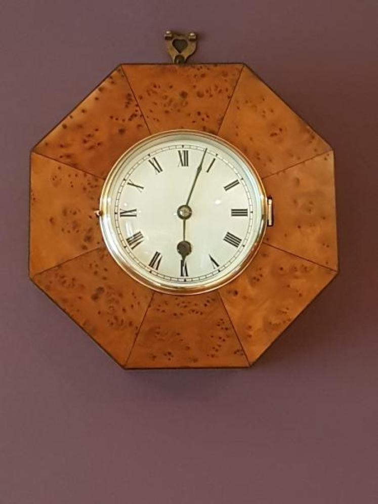Late Victorian Antique Burr Yew Library Wall Clock - Image 1