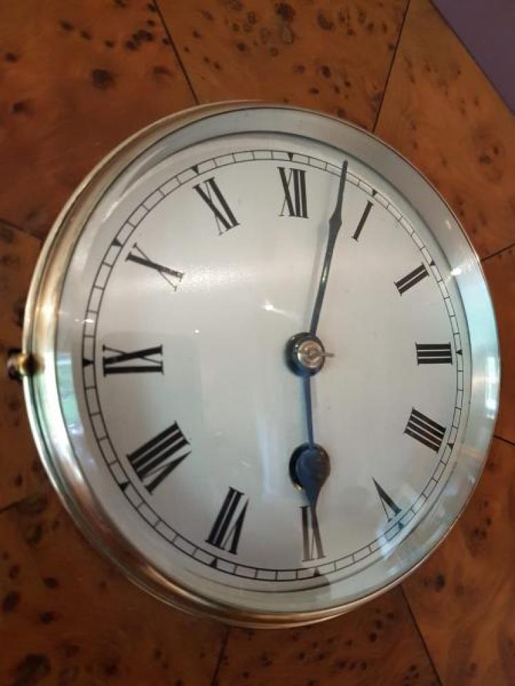 Late Victorian Antique Burr Yew Library Wall Clock - Image 4