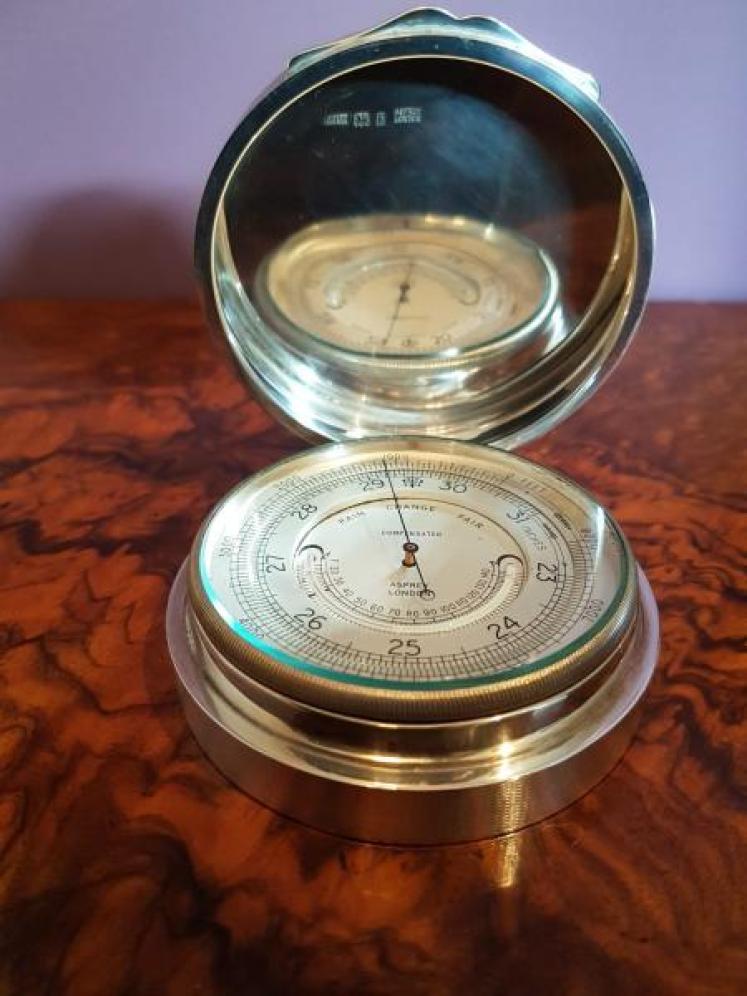 Superb Antiques Aspreys Solid Silver Desk Top Barometer Paperweight  - Image 1