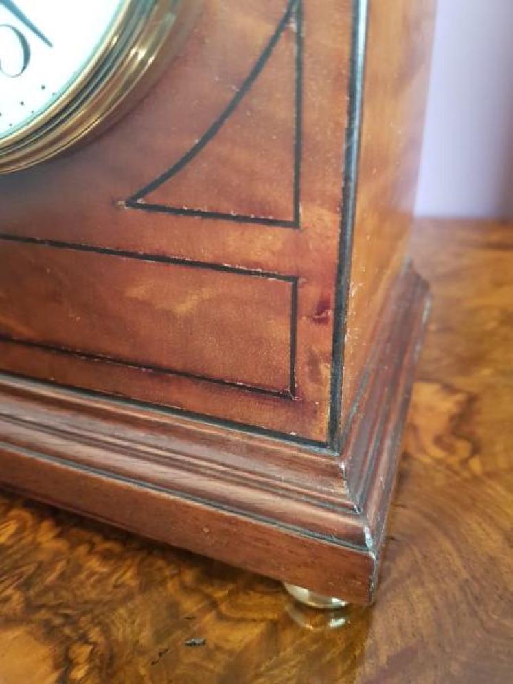 Quality Edwardian Ebony Inlaid Mahogany Mantel Clock - Image 3