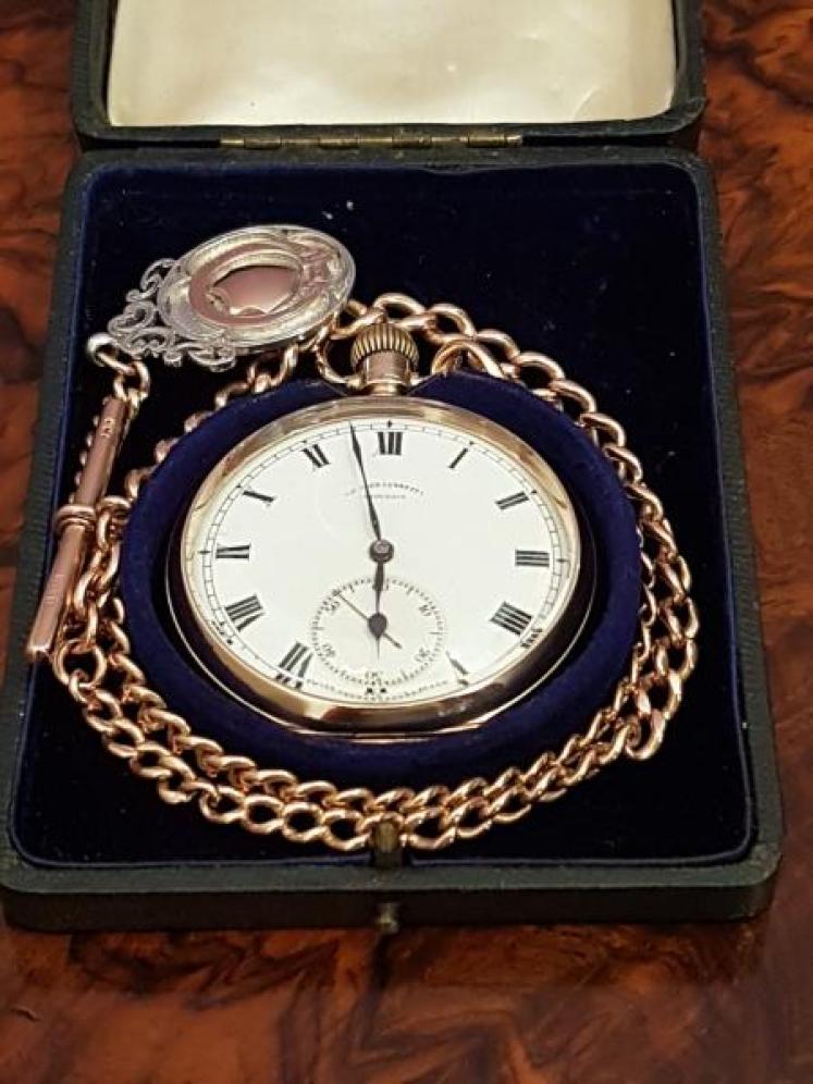   George V 9ct Gold Pocket Watch and Albert - Image 1