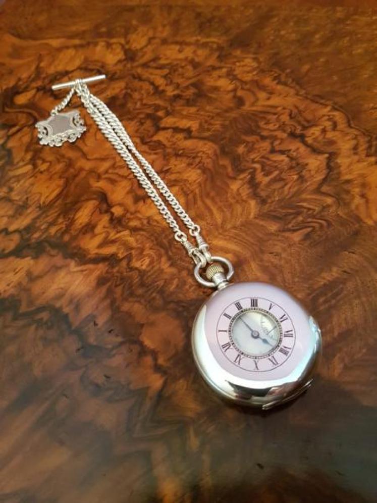 Benson Half Hunter Silver Pocket Watch And Albert Chain - Image 1