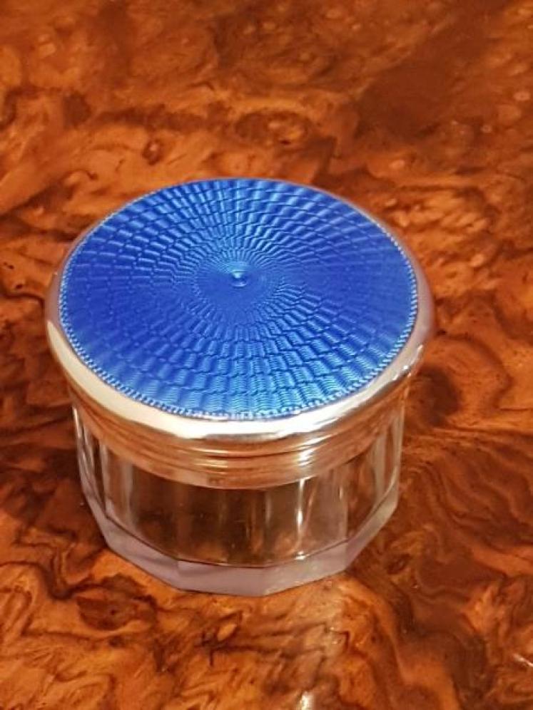George V Royal Blue Enamel & Silver Dressing Table Jar - Image 1