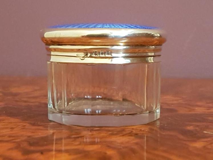 George V Royal Blue Enamel & Silver Dressing Table Jar - Image 2