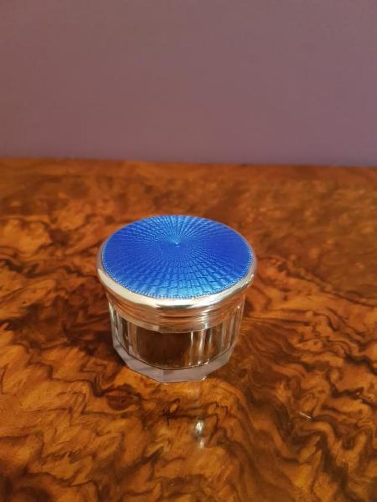 George V Royal Blue Enamel & Silver Dressing Table Jar - Image 5