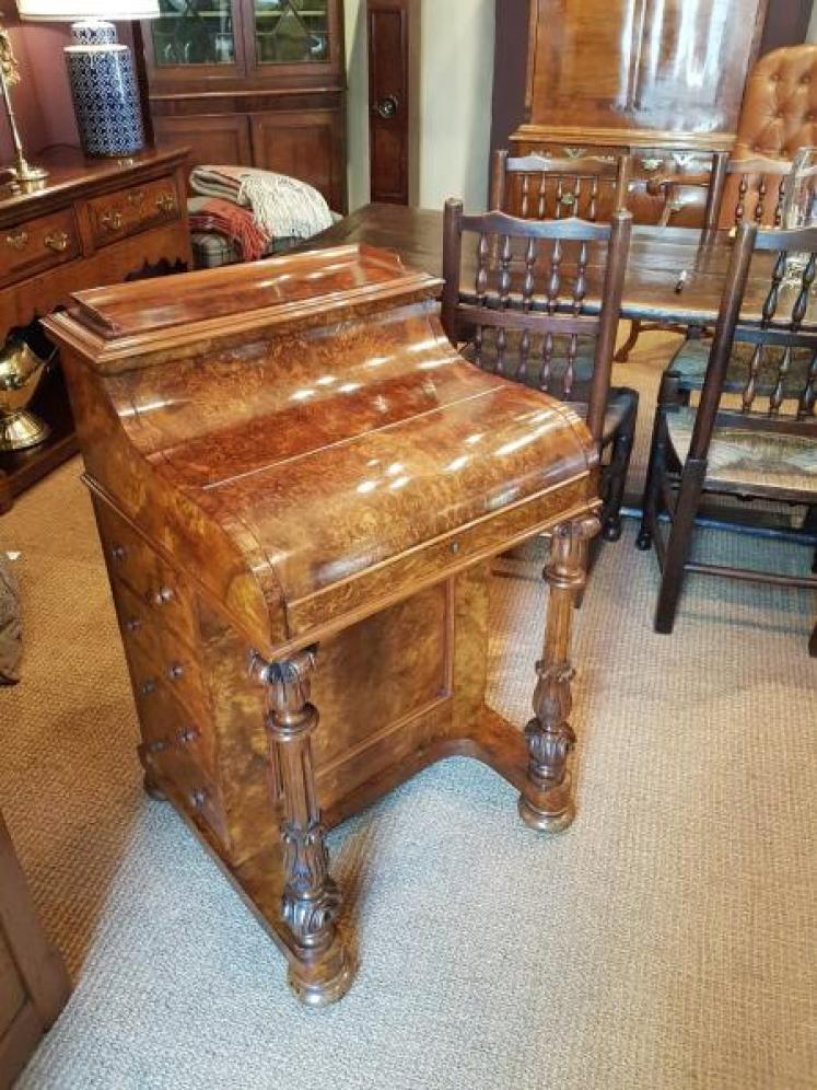 Superb Victorian Antique Burr Walnut Harlequin Davenport - Image 1