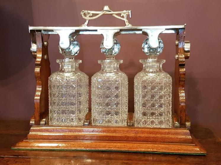 Antique Victorian Jockeys Cap 3 Bottle Tantalus - Image 1