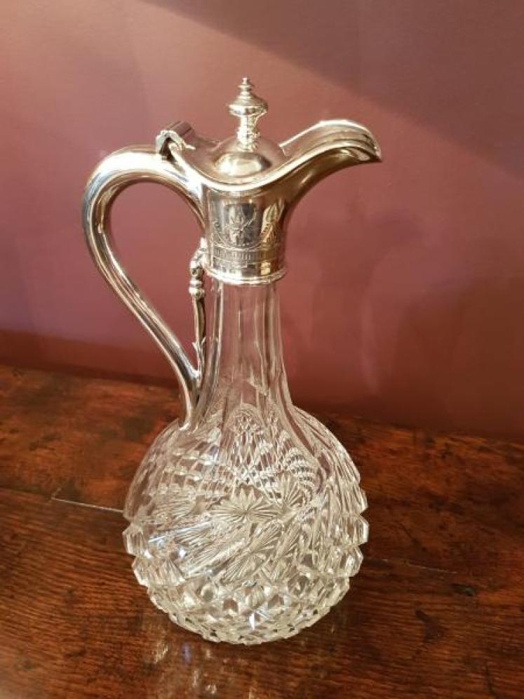 Victorian Cut Crystal and Silver Plated Mount Claret Jug - Image 1