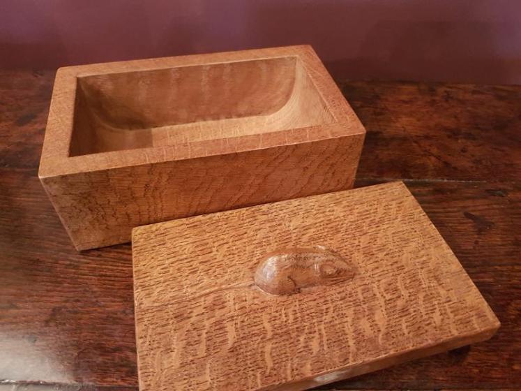 Old Mouseman Adzed Oak Box  - Image 2
