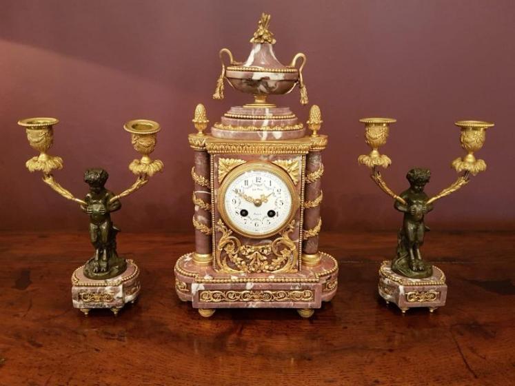 Victorian French Marble Ormalu And Bronze Clock Garniture - Image 1