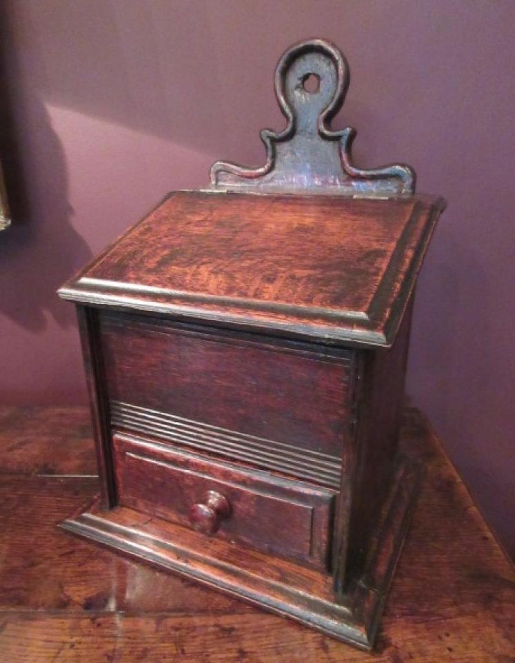 George III Antique Oak Candle & Salt Box - Image 1