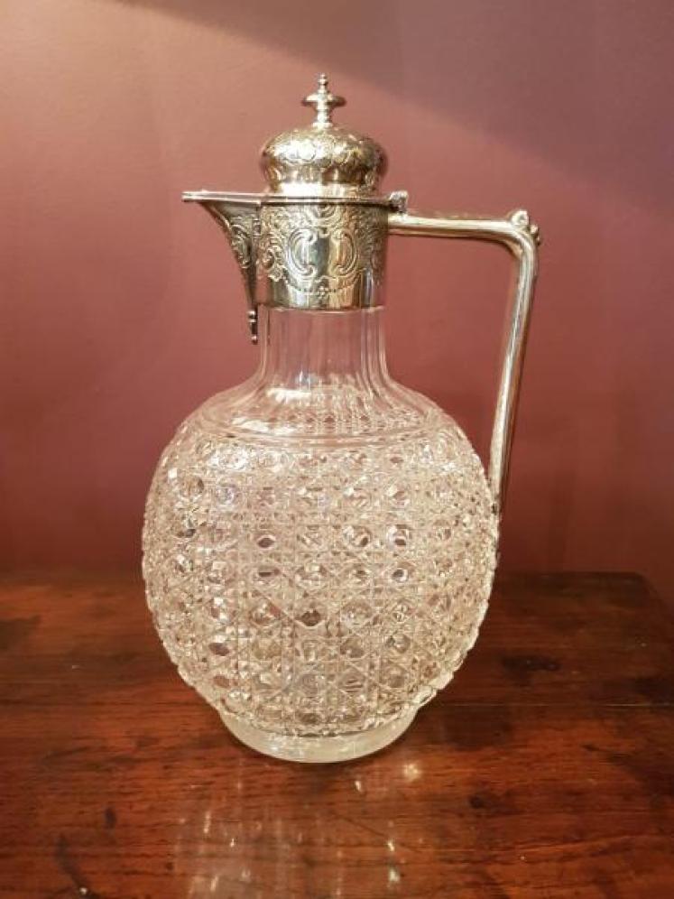 Victorian Cut Crystal and Silver Plated Mount Claret Jug - Image 1