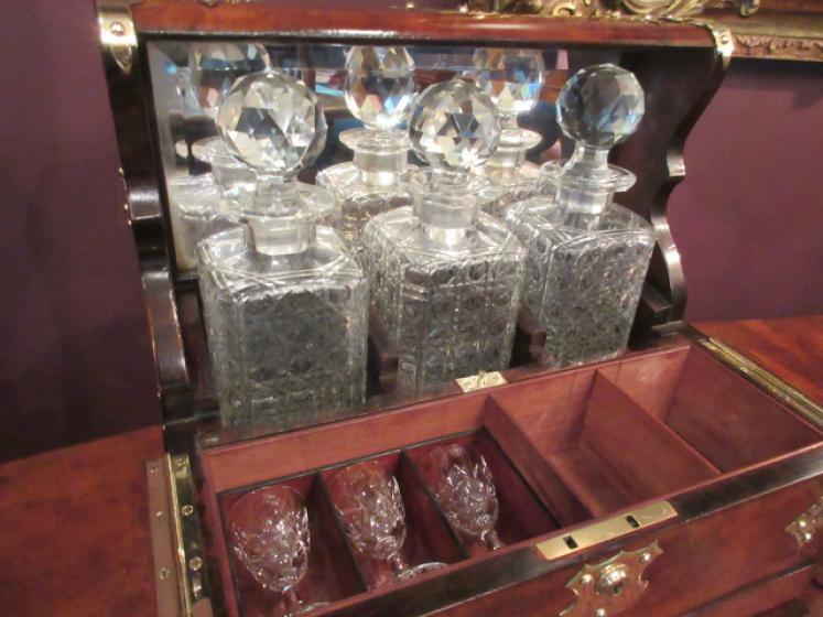 Superb Mid Victorian Burr Walnut Games Tantalus - Image 2