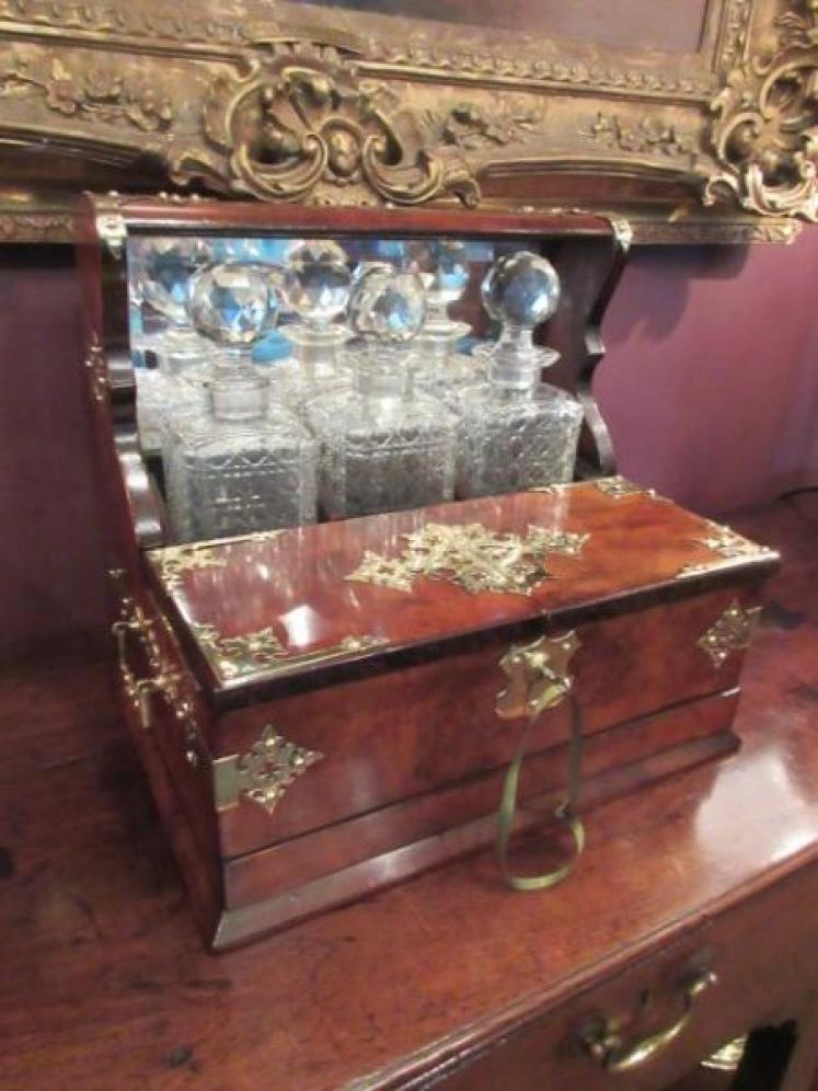 Superb Mid Victorian Burr Walnut Games Tantalus - Image 5