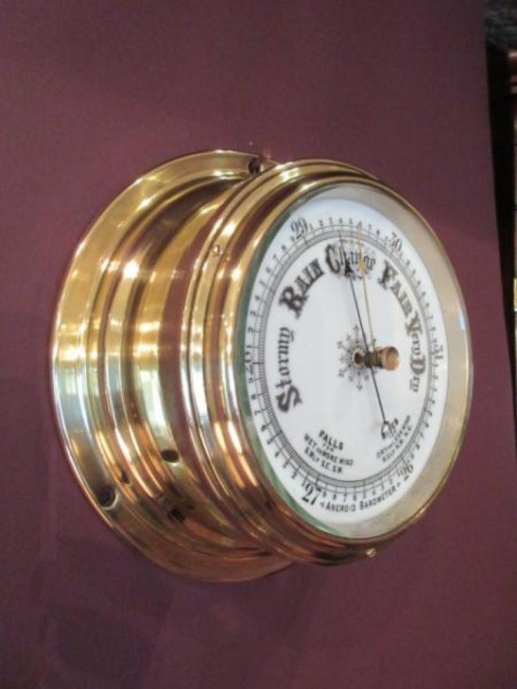 Antique Polished Brass Bulkhead Marine Barometer - Image 1