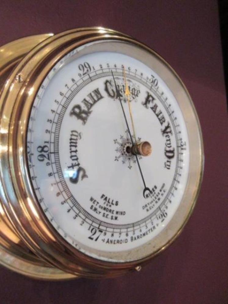 Antique Polished Brass Bulkhead Marine Barometer - Image 2