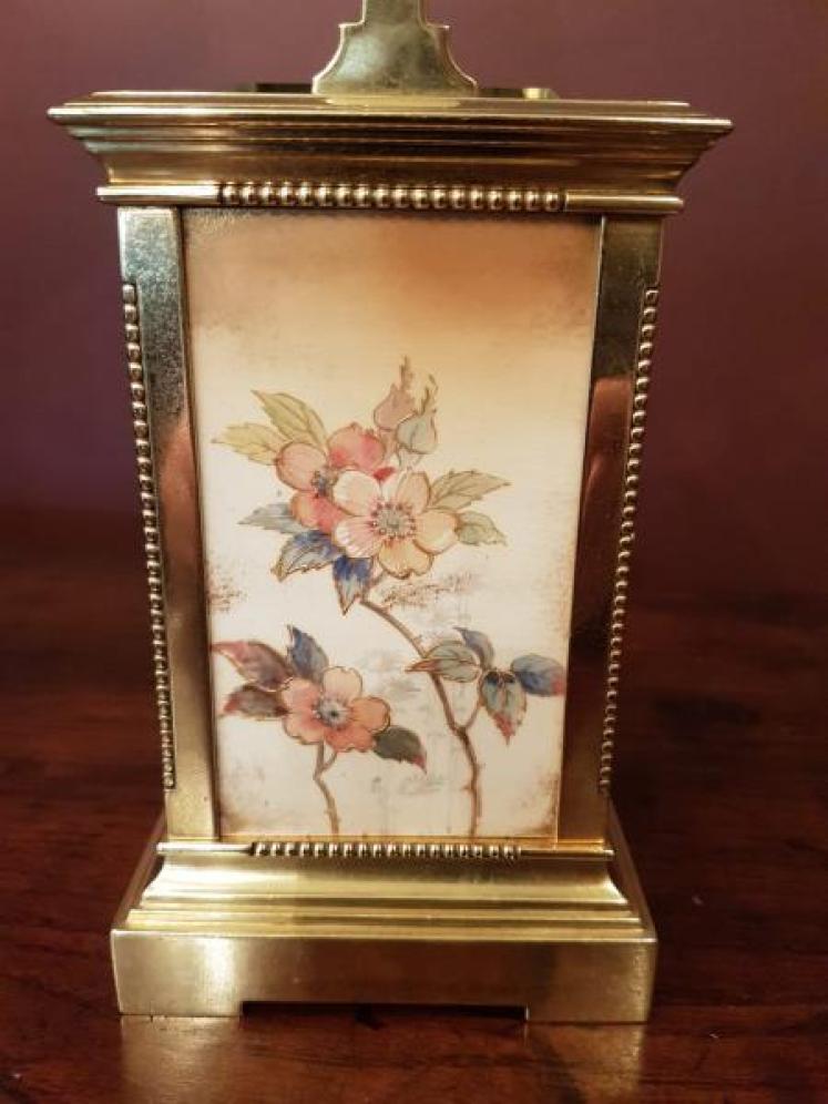 Fine Victorian 8 day Repeater Carriage Clock with Hand Painted Porcelain Panels - Image 2