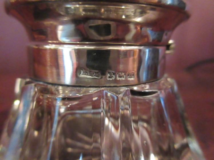 George V Silver & Turquoise Enamel Topped Inkwell - Image 3