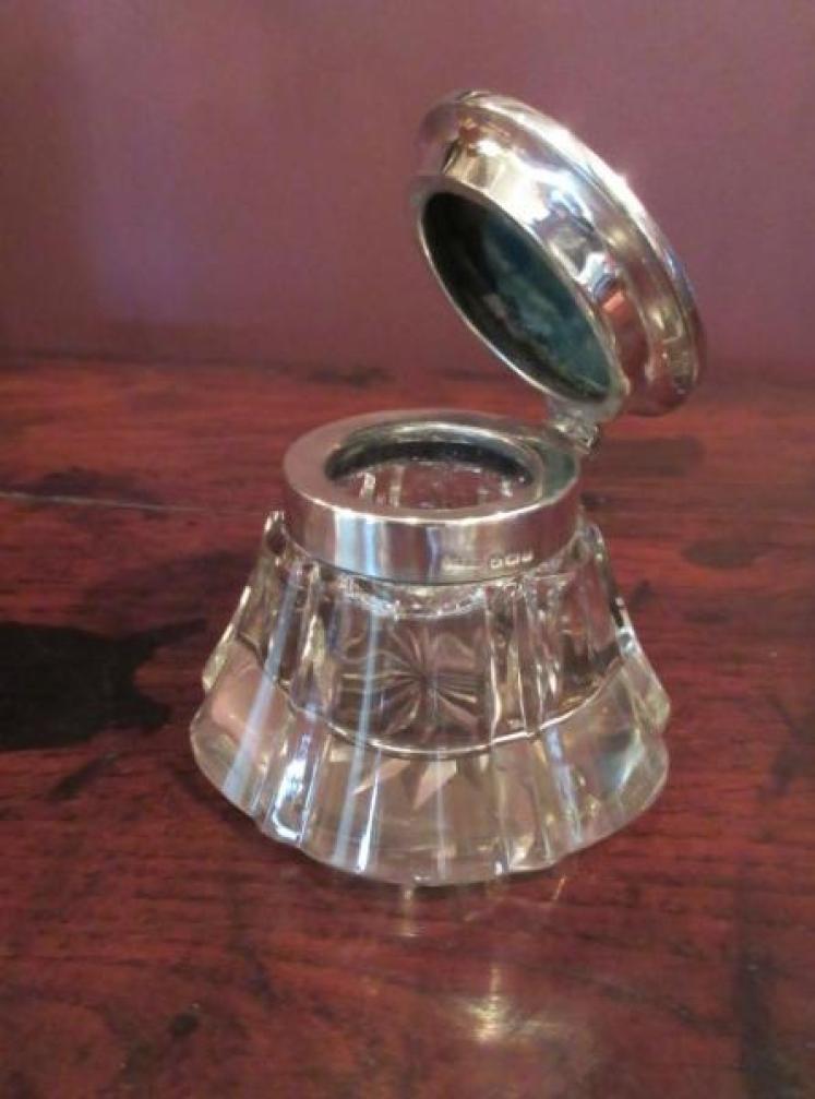 George V Silver & Turquoise Enamel Topped Inkwell - Image 4