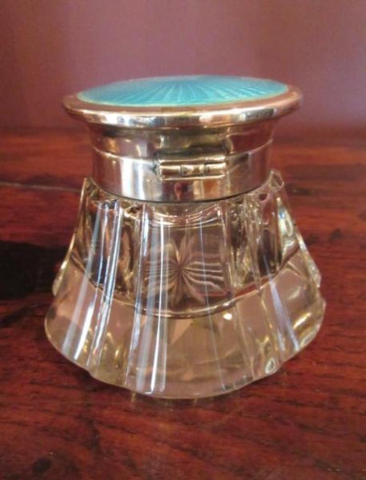 George V Silver & Turquoise Enamel Topped Inkwell - Image 5