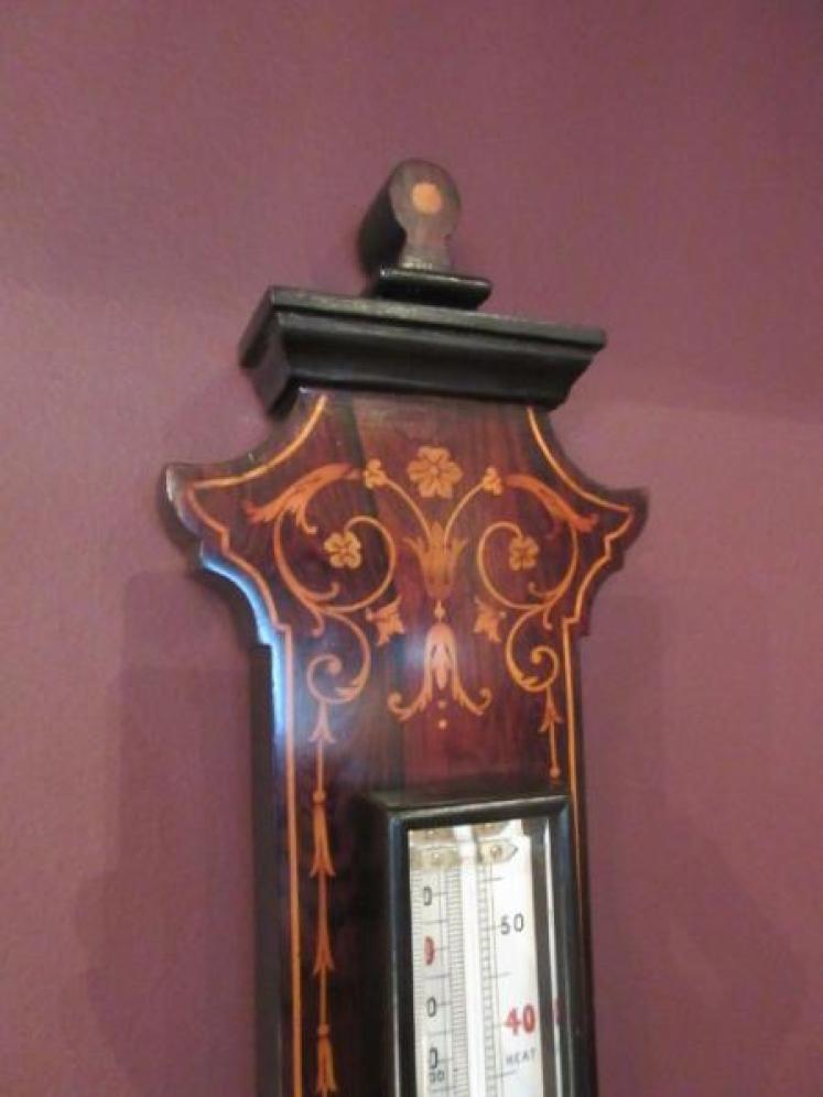 Top Quality Antique Rosewood Inlaid Banjo Barometer - Image 4