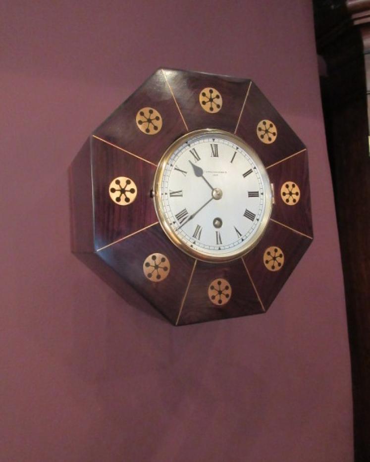 19th Century Rosewood Inlaid Library Wall Clock - Image 1
