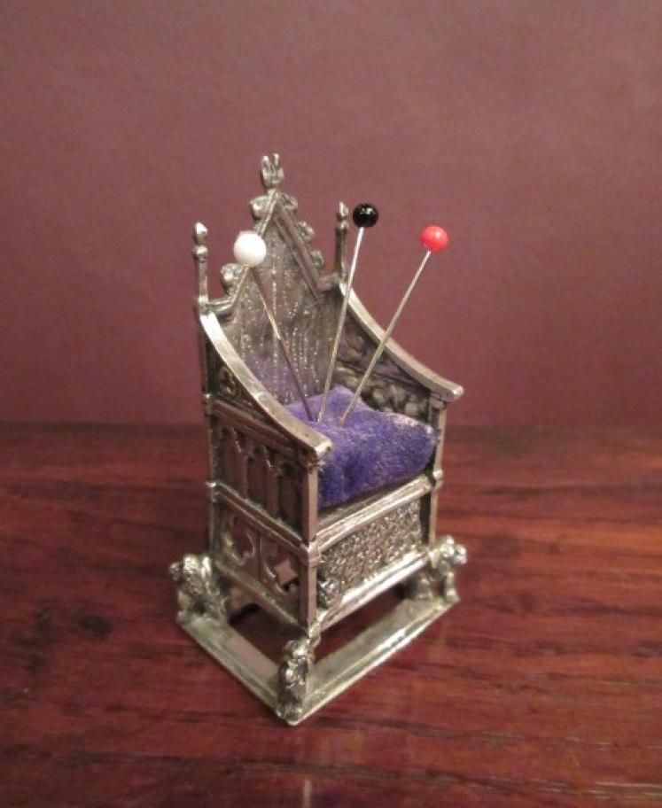 Edwardian Antique Silver 'Throne' Novelty Pin Cushion - Image 1