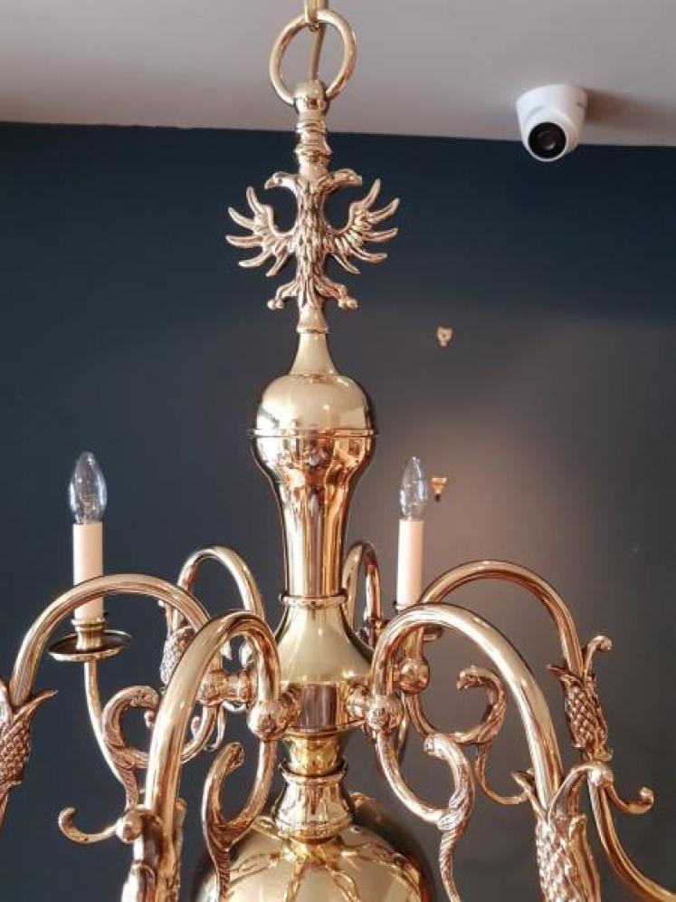 Edwardian Polished Brass Six Arm Chandelier - Image 2