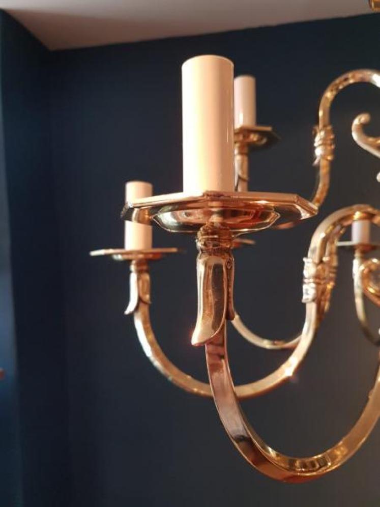 Stylish Edwardian Antique Brass Two Tier Chandelier - Image 2