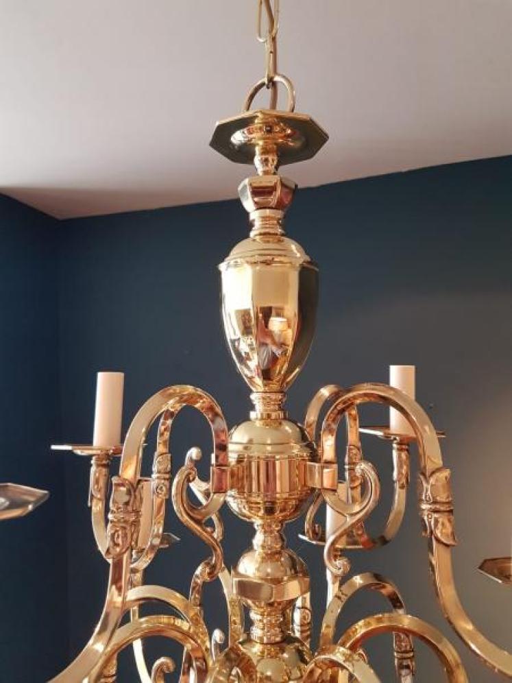 Stylish Edwardian Antique Brass Two Tier Chandelier - Image 4