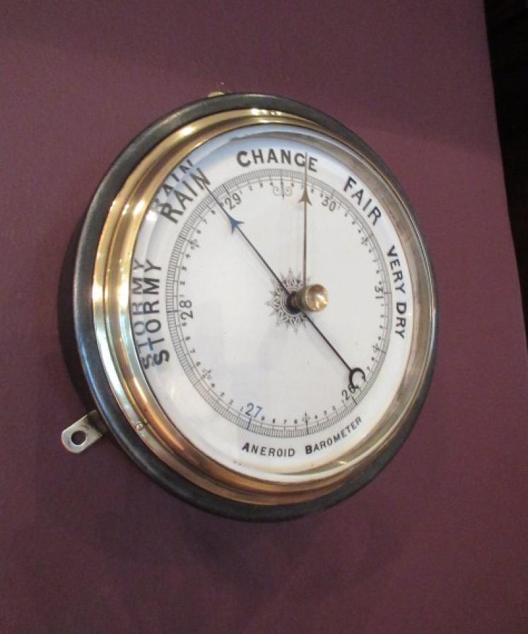 Large Antique Polished Steel  Marine Barometer - Image 1