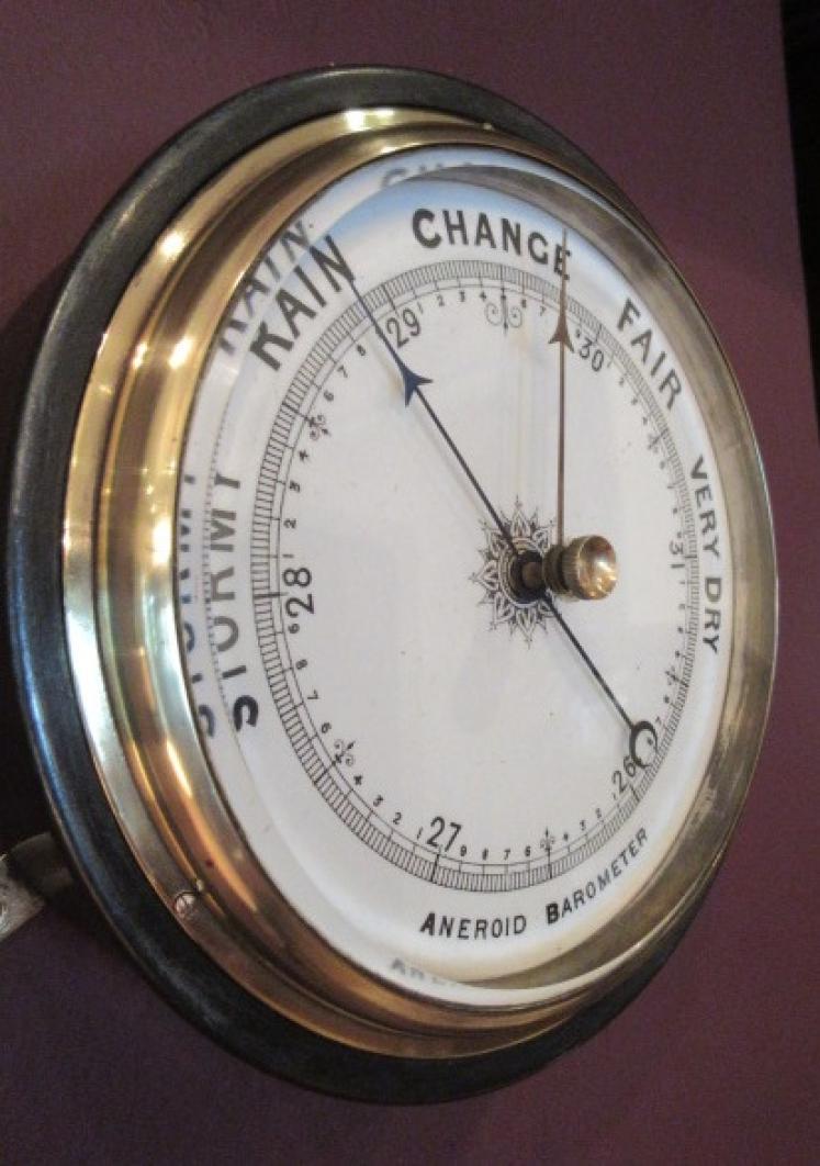 Large Antique Polished Steel  Marine Barometer - Image 2