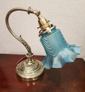 Antique Edwardian Cast Brass Table Lamp and Shade