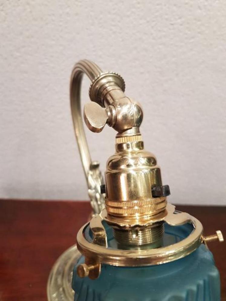 Antique Edwardian Cast Brass Table Lamp and Shade - Image 3