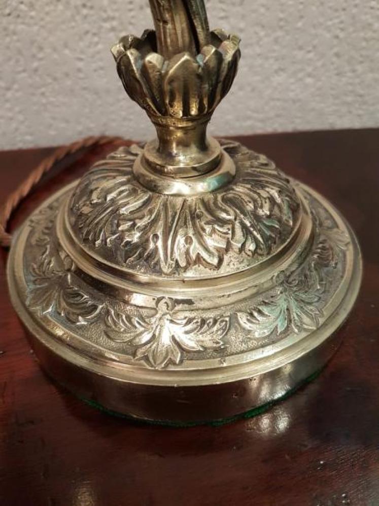 Antique Edwardian Cast Brass Table Lamp and Shade - Image 4