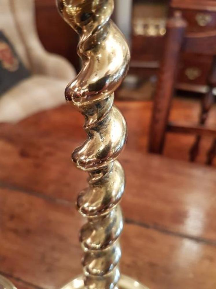 Large Pair Of Antique Brass Barley Twist Candlesticks  - Image 3