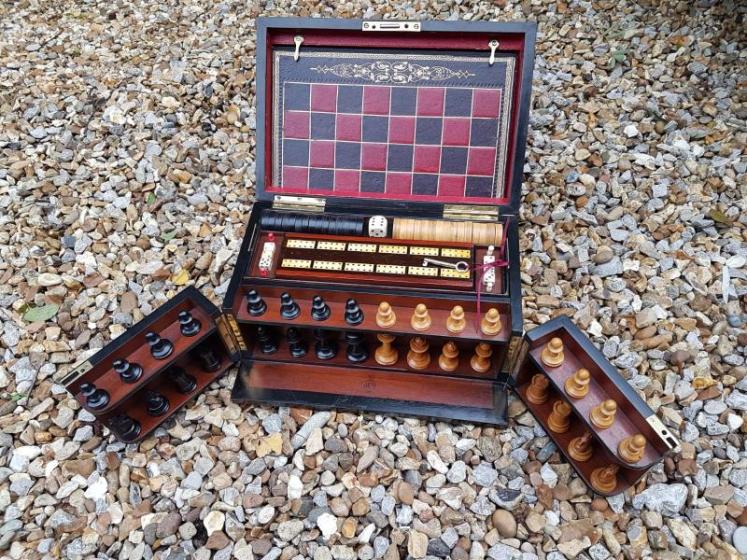 Superb Antique Victorian Oak Cased Games Compendium - Image 3