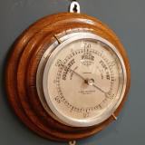 Antique Edwardian Golden Oak Ship's Barometer by J Barker of Kensington