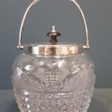 Antique George V Solid Silver And Cut Crystal Biscuit Jar by Fletcher and Sons