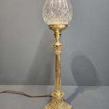 Edwardian Antique Reeded Column Lamp and Crystal Shade