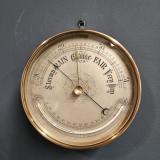 Antique Large Victorian Brass Cased Marine Barometer and Crescent Thermometer
