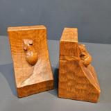 Pair of Old Mouseman Adzed Oak Book Ends at Sturmans Antiques