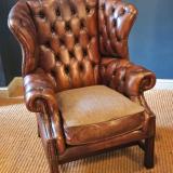 Antique Wing Back Leather Arm Chair