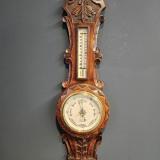 Antique Victorian Carved Oak Banjo Barometer by S Burnham of Manchester